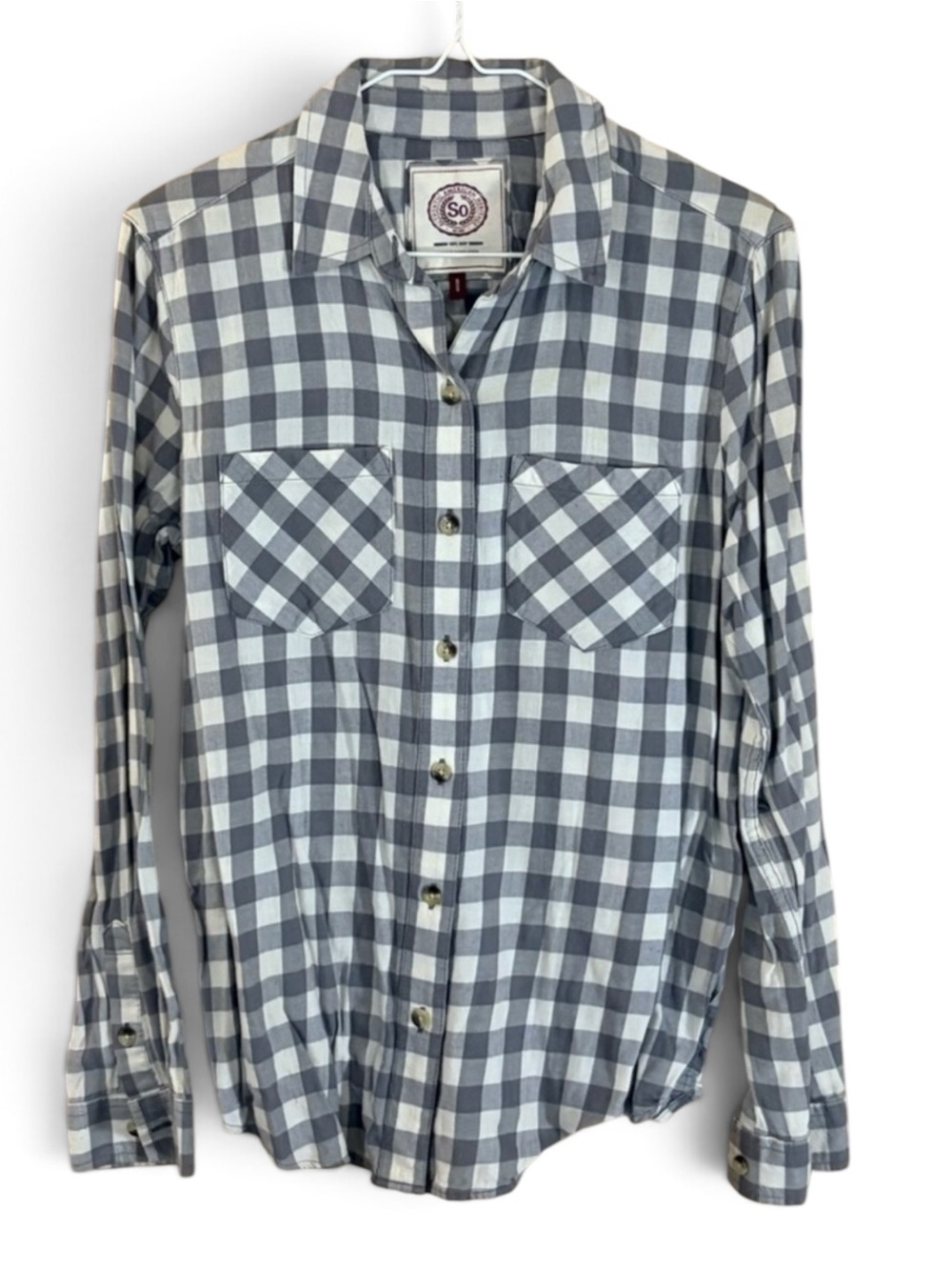 SO Gray and White Plaid Button Down Shirt